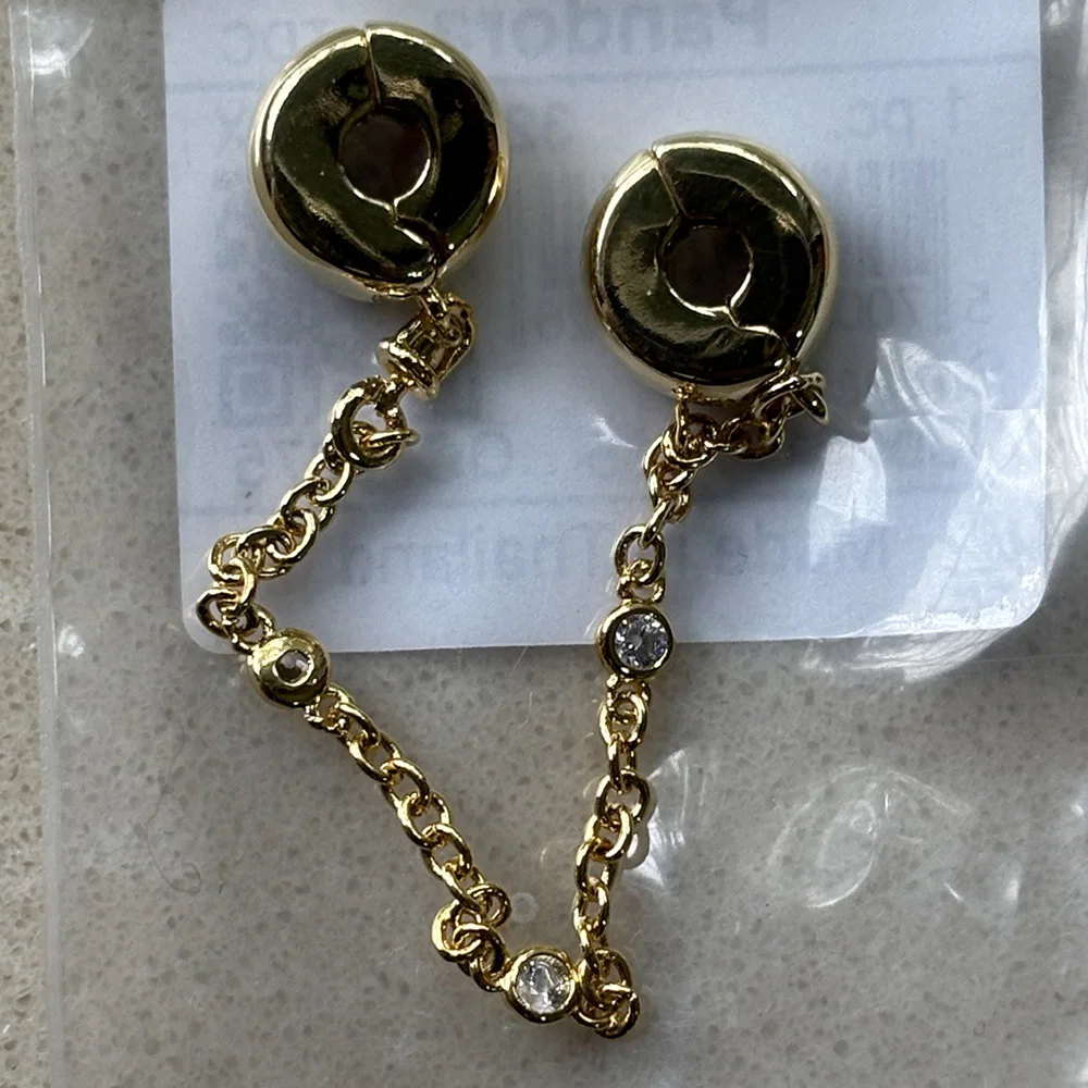 

2025 925 Sterling Silver Bead Triple Clear Stone Safety Chain Charm For Fashion Women Bracelet Bangle Gift DIY Jewelry