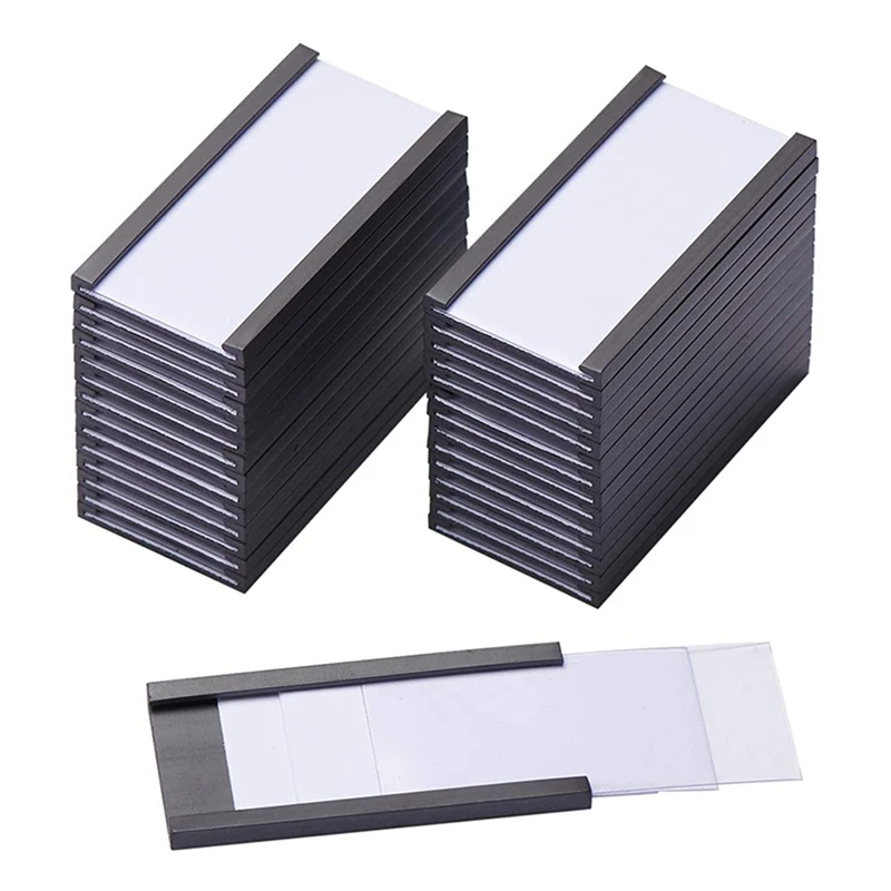 250Pcs Magnetic Label Holders With Magnetic Data Card Holders With Clear Plastic Protectors For Metal Shelf (1 X 2 Inch)