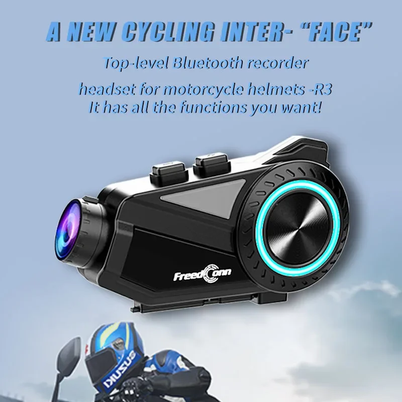 Motorcycle Helmet Walkie-talkie 1000m 6 Person Bluetooth Headphone Dashcam HD Ultra Long Endurance 4 Million Dynamic Pixels