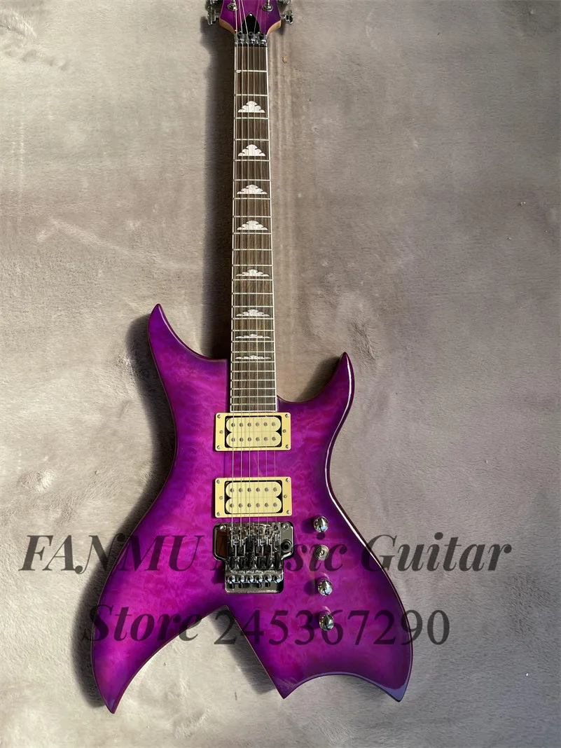 Purple electric guitar tremolo Bridge Maple neck Set In body Rose wood fingerboard HH pickup special tuner factory custom