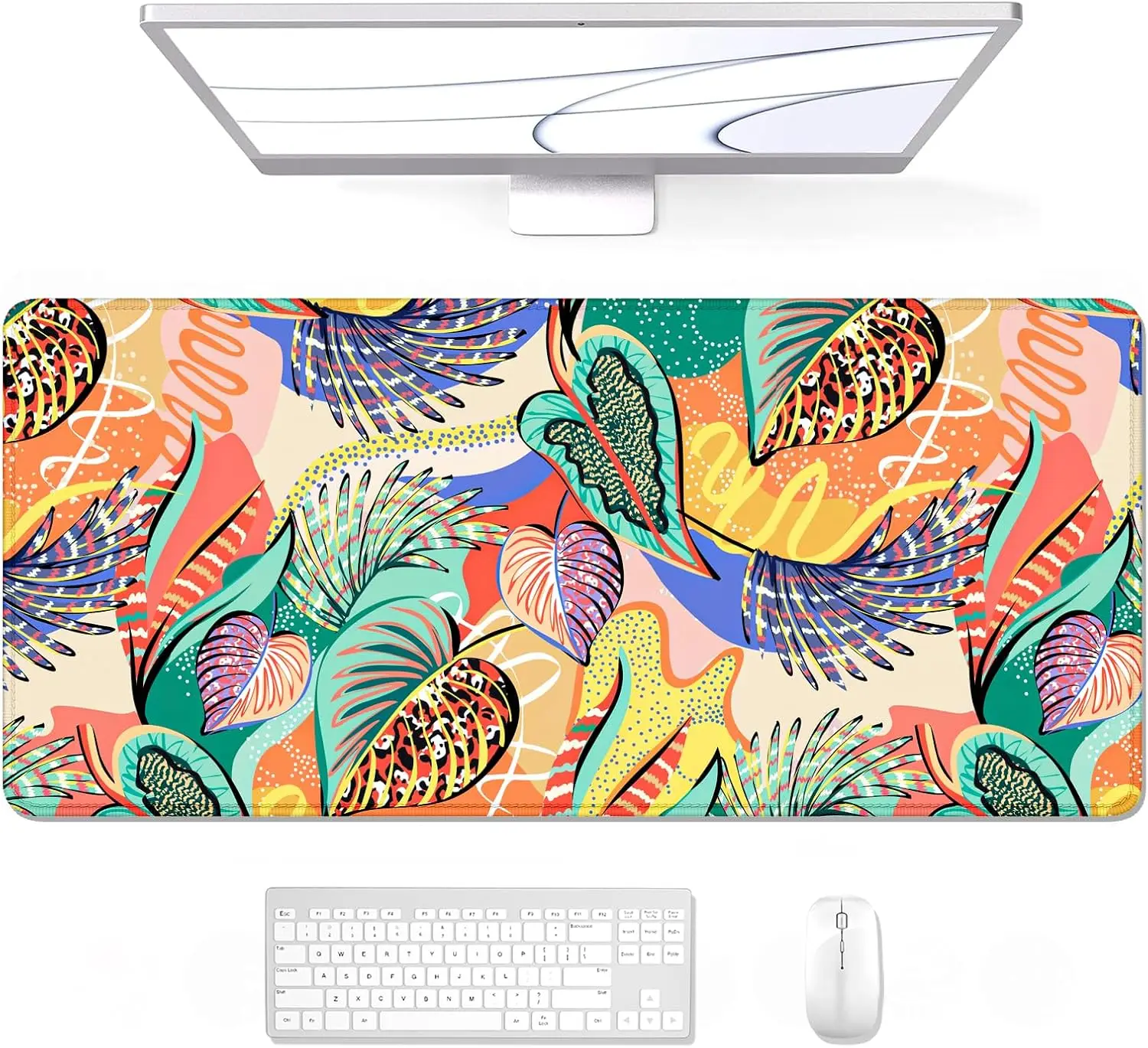 

Extended Long Superior Micro-Weave Cloth Non-Slip Rubber Big Computer Mouse Mat for Gamer, Office & Home, Tropical Leaves