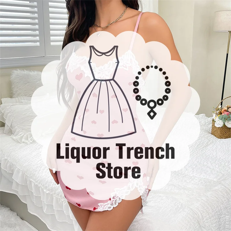 

Casual Sleepwear Women Lace Long Suspender Pants Sexy Home Outfit Two-Piece Set