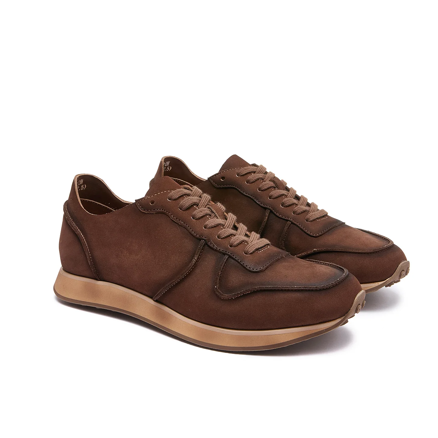Men's British Vintage Top Grain Leather Sports Sneakers Retro Casual Running Shoes with Distressed Look and Breathable Sole