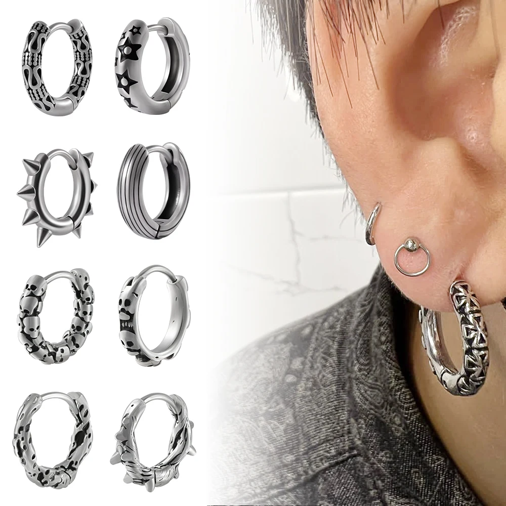 1PC Punk Hip-Hop Stainless-Steel Dangle Huggie Hoop Earrings for Women Men Boy Teens Cartilage Tragus Helix Piercing Jewelry 20G