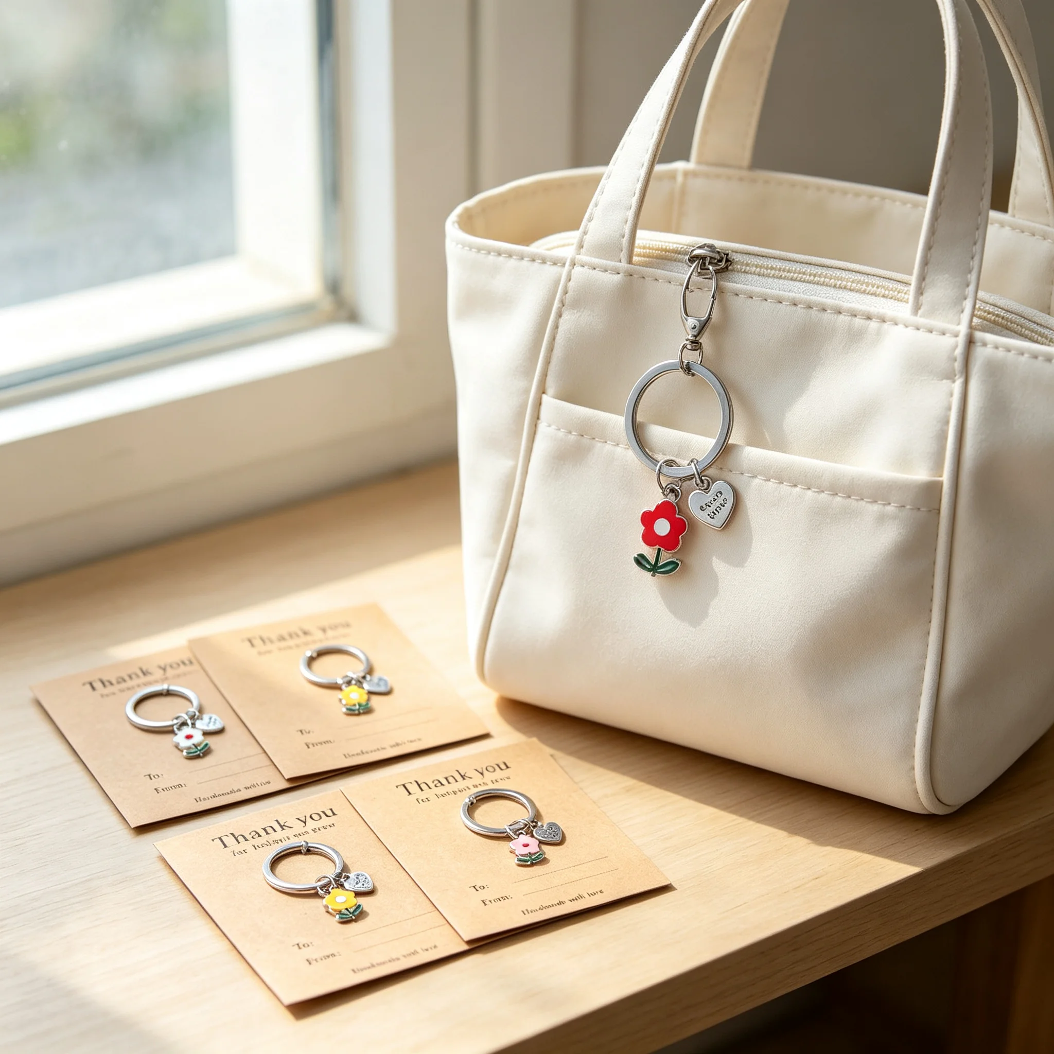 Fashion Thank You For Helping Me Grow Keychain Creative Flower Bag Charm Keyring Exquisite Pendant Gratitude Gift