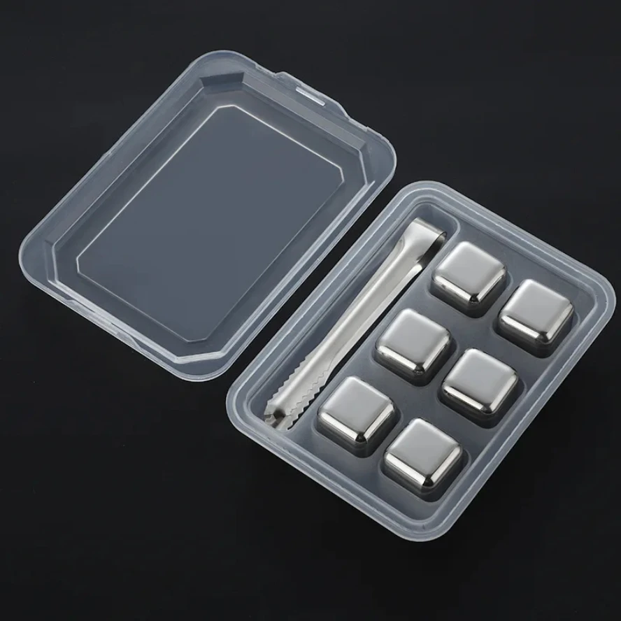 

6pcs Stainless Steel Ice Cube Set Juice Beer Red Wine Whiskey Food Grade Reusable Cooling Ice Cubes Home Party Bar Tools