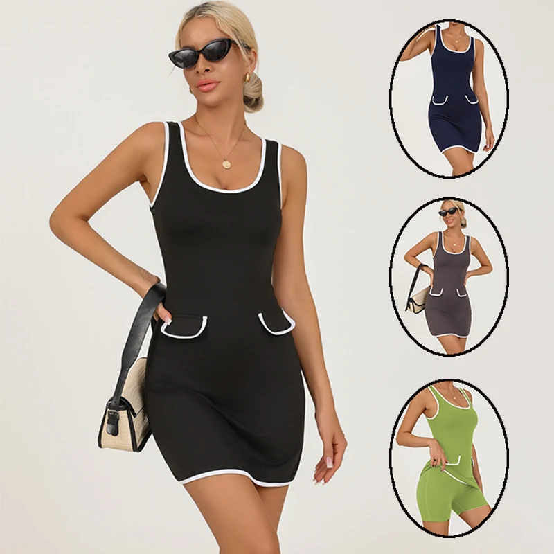 

Летнее женское теннисное платье из двух частей с U-образным вырезом и шортами, платье-карандаш для йоги без рукавов, женские спортивные юбки для тренировок, гольфа