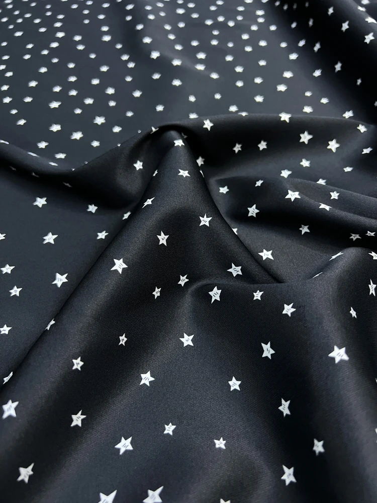 Tela de sarga de seda elástica con estrellas para vestidos y camisas, color azul aciano