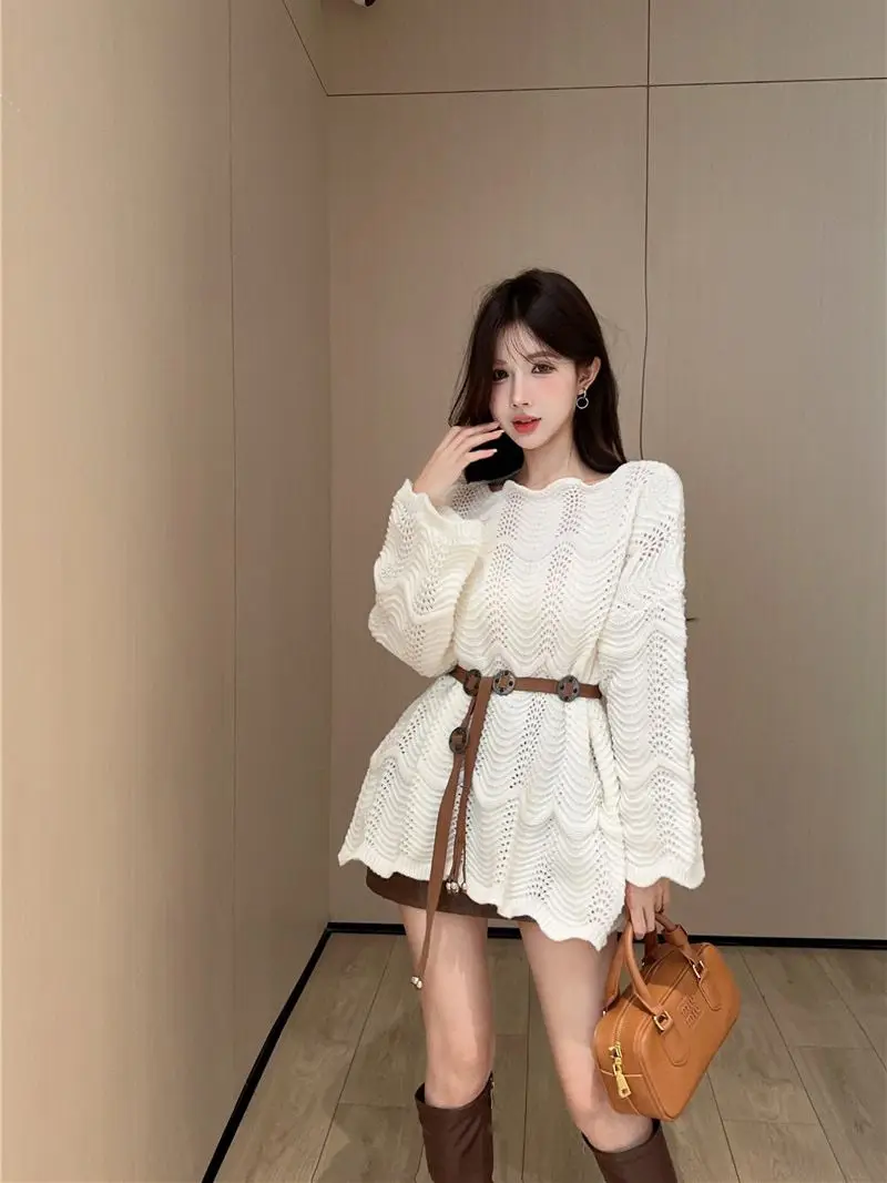 Autumn and Winter New Gentle and Casual Sweet Hollow Lace Pullover Knitted Sweater