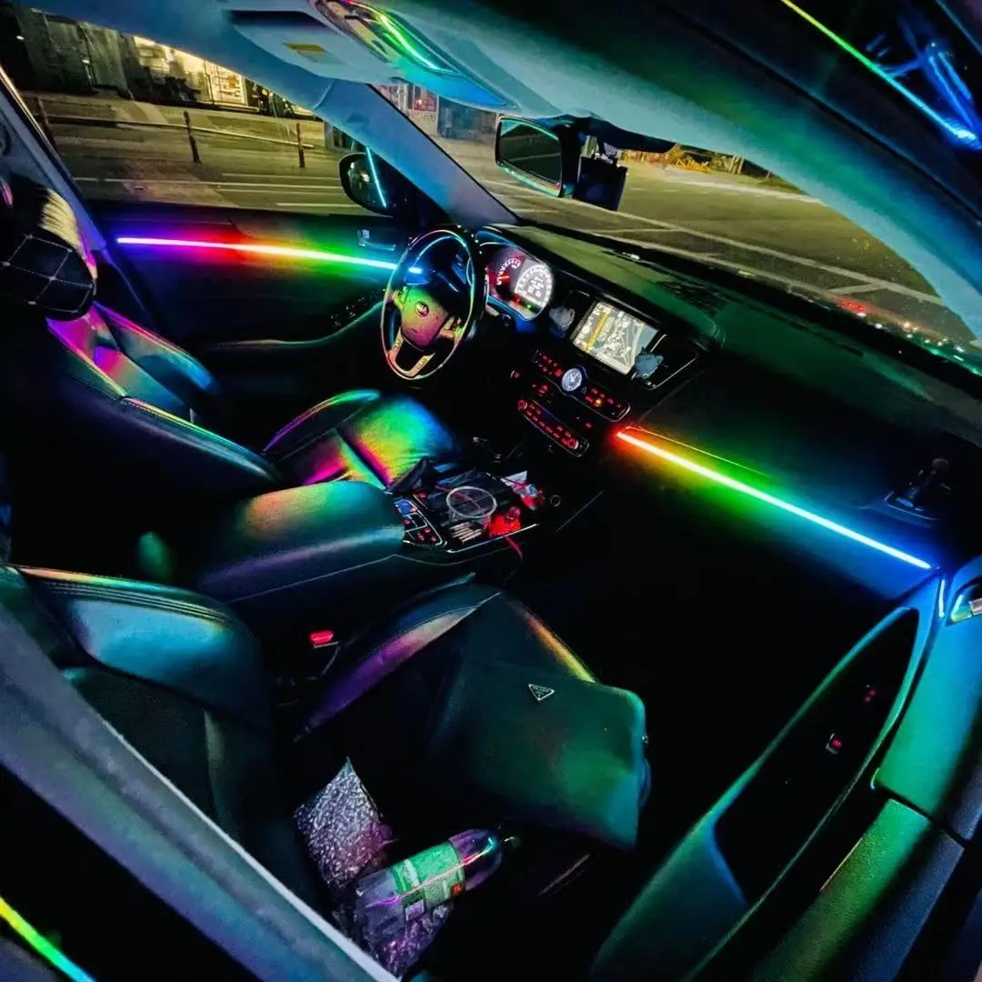 Car Interior led Ambient Lighting, Symphony RGB Car LED Strip Light, 6 in 1 with 204 inches Acrylic Fiber Optic, Multicolor