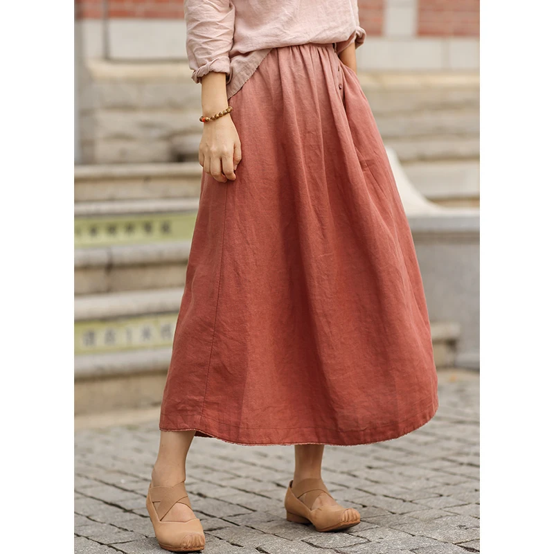 

Slimming Effect H82 Rainbow Early Autumn 4 Pieces Linen Artistic adient Double Layer f Skirt
