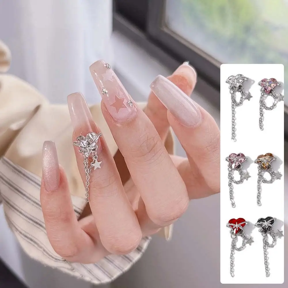 2Pcs/set Manicure Ornaments Heart Nail Decorations Alloy Nail Charms Metal Chain Nail Art Drills Heart Nail Accessories