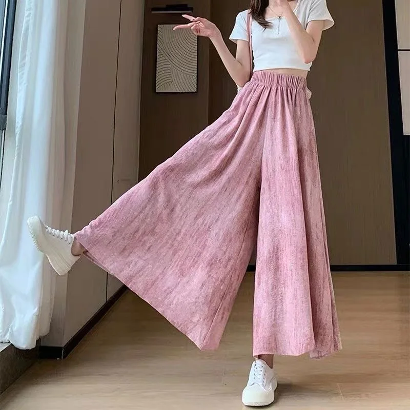 High Waist Draped Half Skirt Ice Silk Wide Leg Pants Summer Thin New 2026 Women's Commute Style Polyester Fiber Pocket Detail
