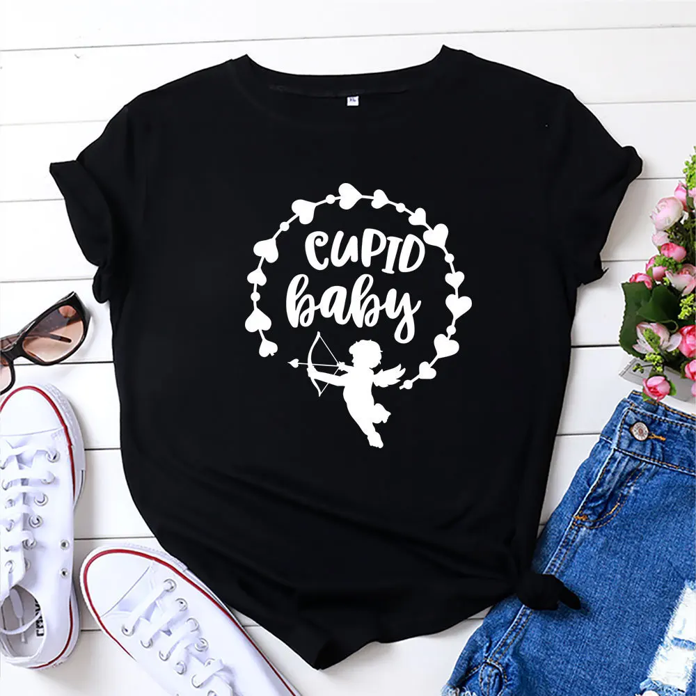 

Angel cupid baby Print Women T Shirt Short Sleeve O Neck Loose Women Tshirt Ladies Tee Shirt Tops Clothes Camisetas Mujer