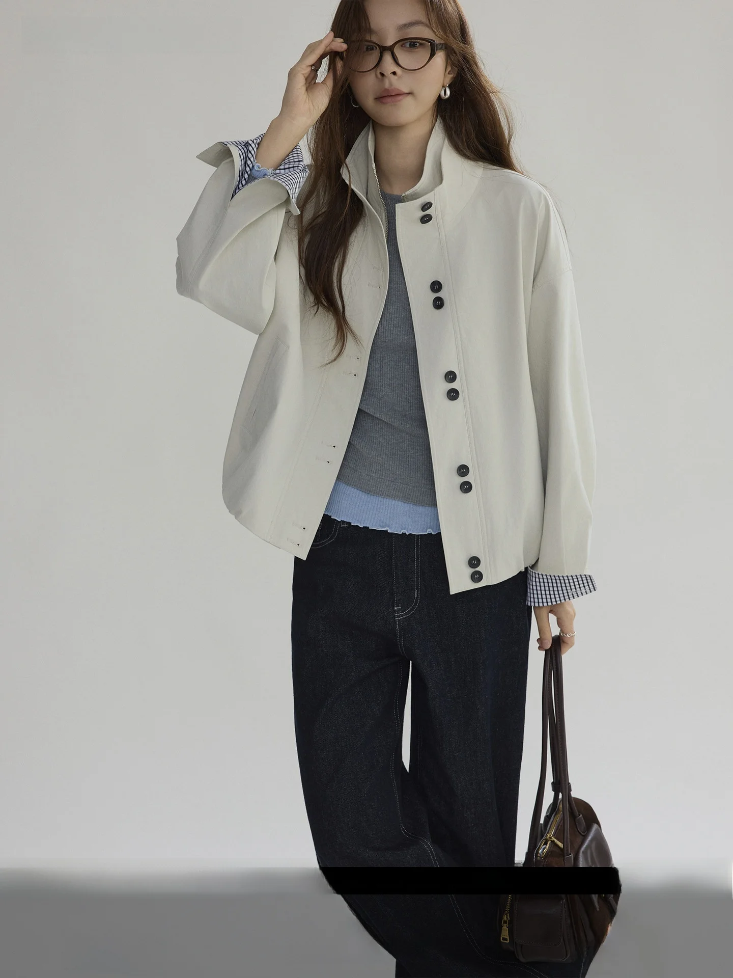 Joli Choose Women's ort Stand Collar Coat Casual Simple Faion Outerwear Spring Cotton Blend Long Sve Single Button