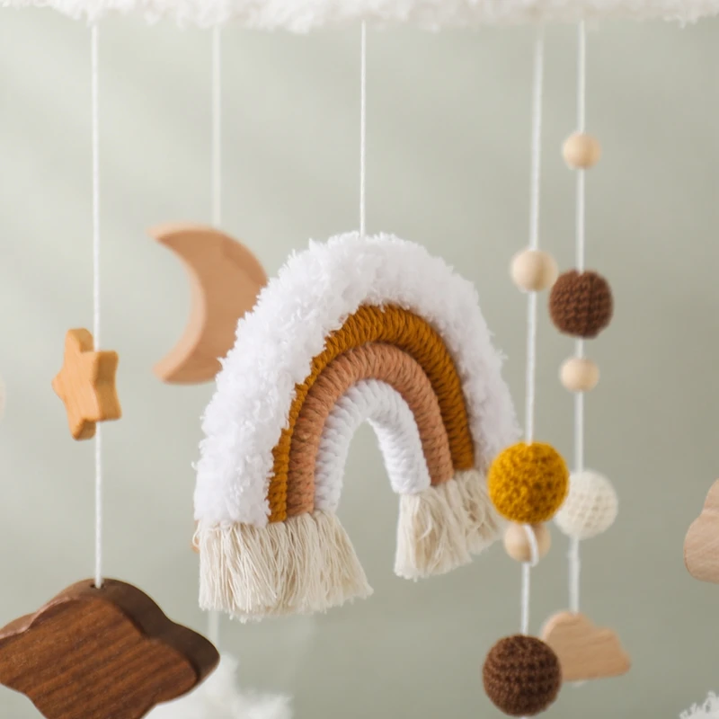 Baby Wooden Bed Bell Toys Newborn Mobiles Crib Rainbow Hanging Pendant Rattle Education Montessori Toys For Children Birth Gift