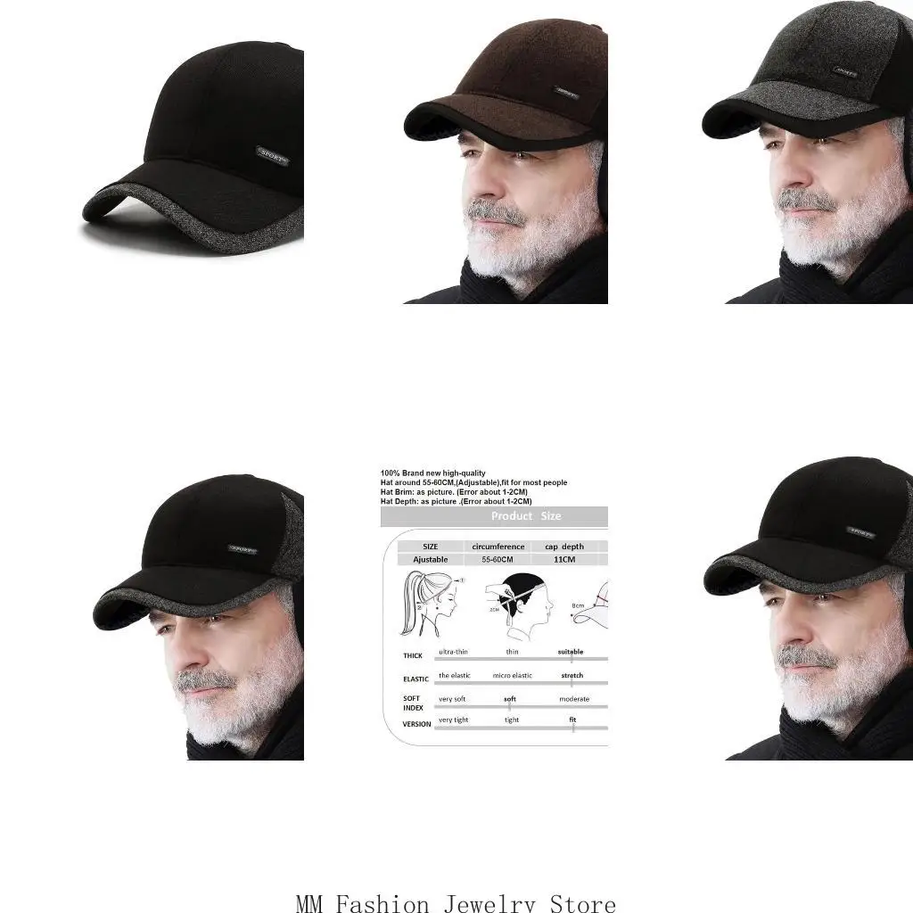 Ear Coverage Baseball Hat for Cold Day Walks and Daily Rides, Soft Lining, Short Brims and Adult Back Adjustment D0UB