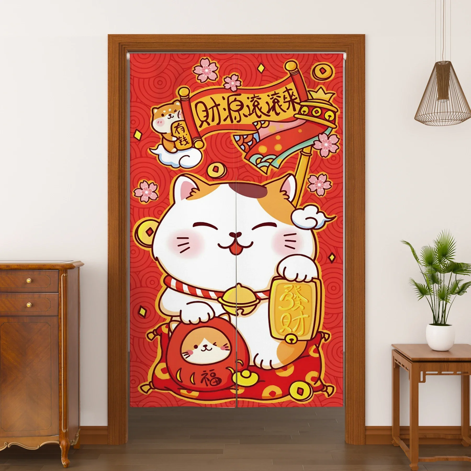 Japanese Style Fortune Cat Door Curtain Noren Dining Room Kitchen Partition Shop Doorway Decoration Tapestry Curtain Partition