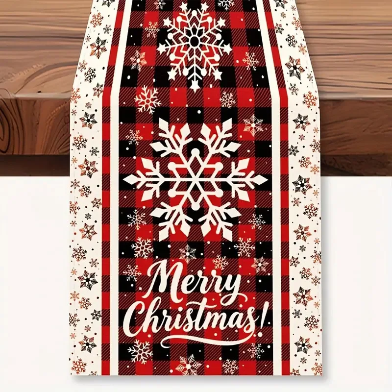 مفرش طاولة عيد الميلاد من VIKAMA، مفرش طاولة بملمس كتان، ديكور طاولة للعطلات، خاص لحفلات عيد الميلاد، مفرش طاولة عيد ميلاد سعيد