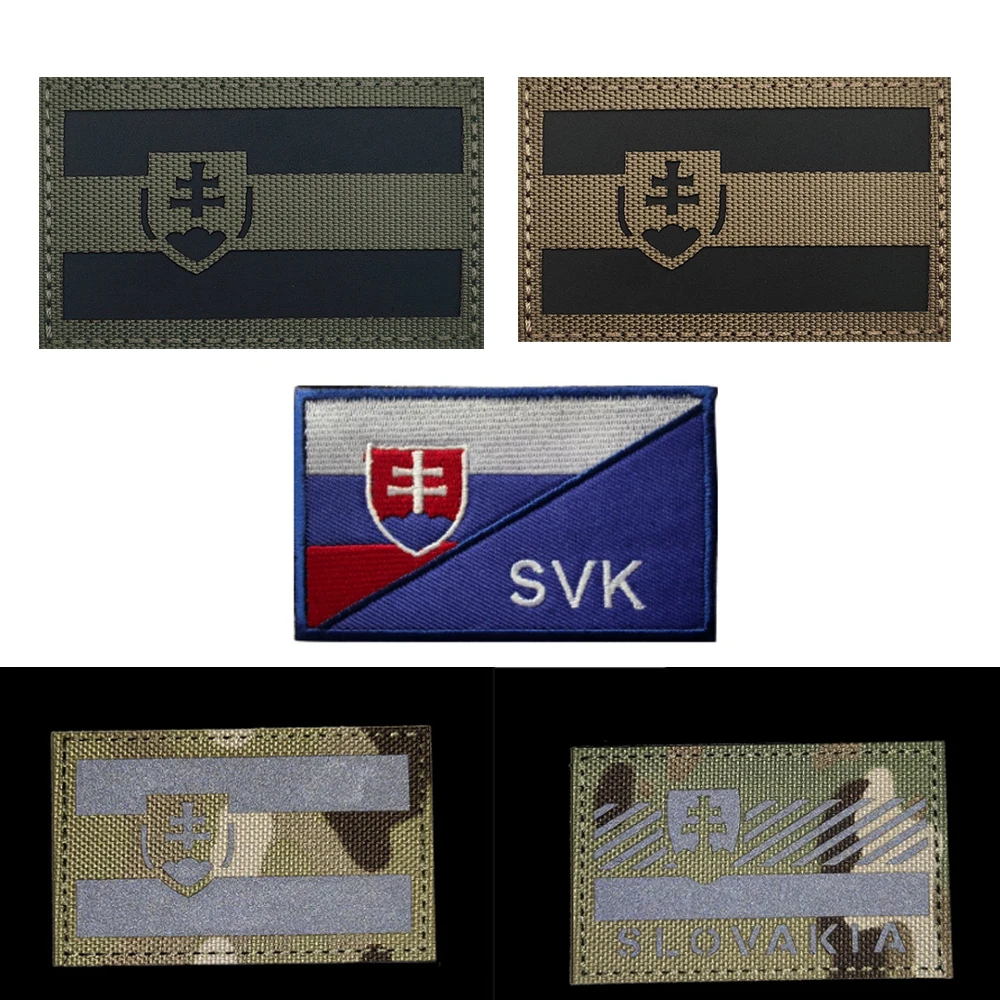 Green Khaki IR Reflective Slovakia Flag Patches SVK Flags Tactical Embroidered Armband Strip Decorative Shoulder Rubber Badges