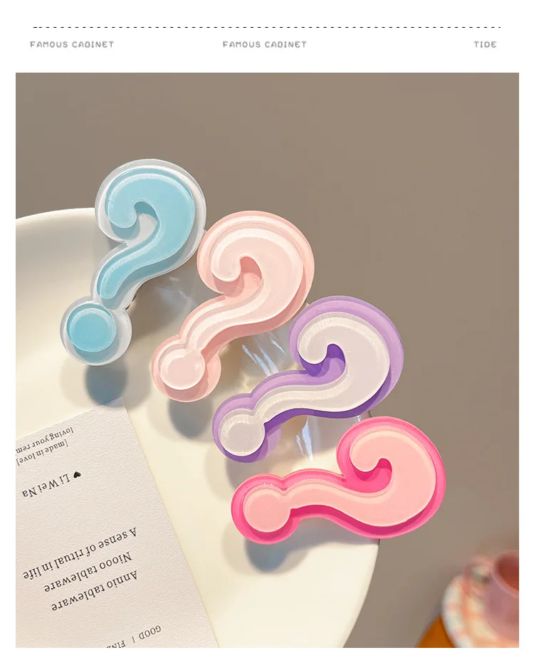 4 Stück niedliche Fragezeichen-Acryl-Haarspangen – bunte Haar-Accessoires für Frauen und Mädchen, tägliche/Party-Haarstyling-Dekor-Haarnadel – Detail 4
