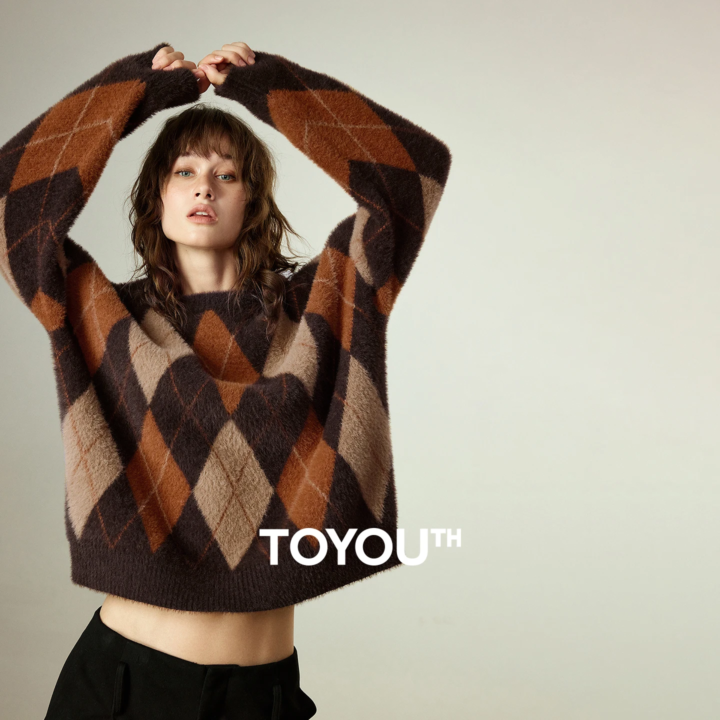 Women's Winter Sweater 2025 Loose Argyle Knit Top