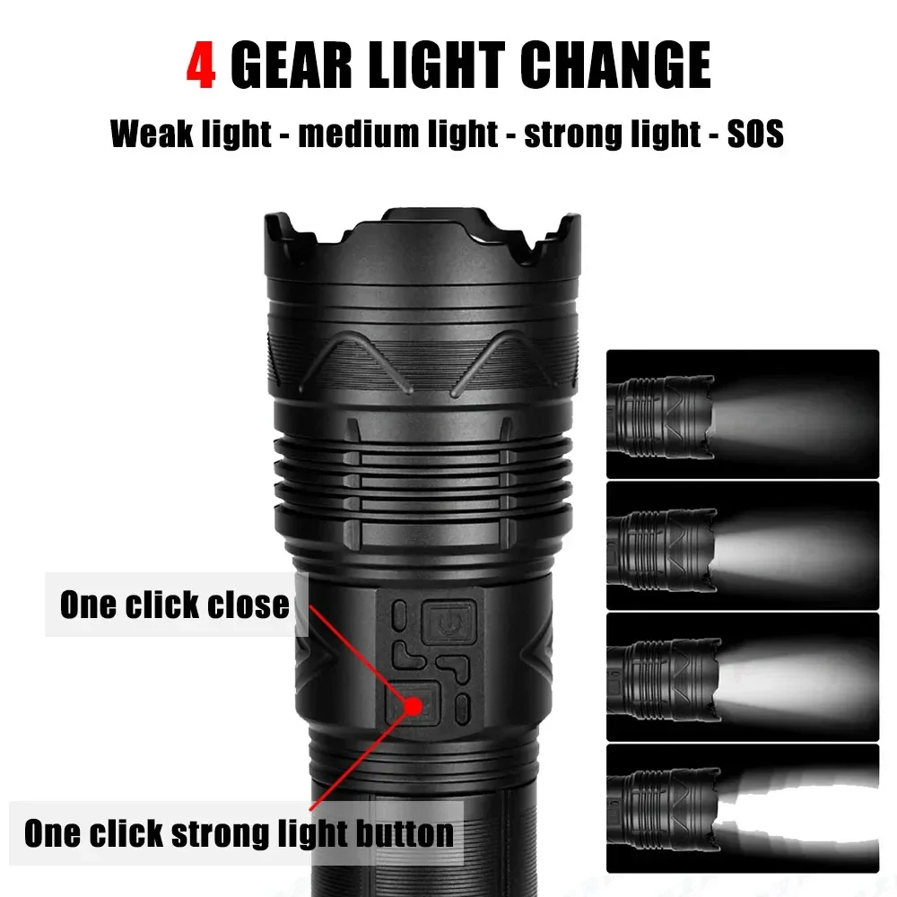 LED Flashlight Rechargeable High Power Ultra Bright Remote Tactical Hand Light Waterproof Strong Outdoor Camping Lantern Torch