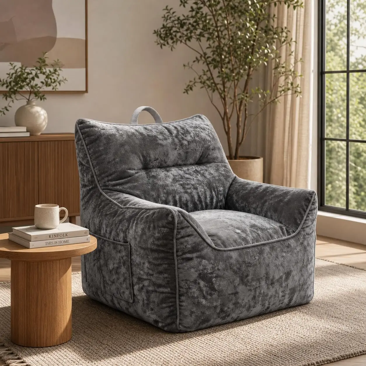 

Garvee Chenille Bean Bag Chair with Armrests, Shredded Foam Filled Lazy Sofa Comfy BeanBag Chair for Living Room Dorm