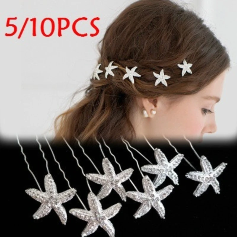2026 5/10PCS Starfish U-shaped Hair Clip Fashion Cute Elegant Hair Pin Wedding Bride Hair Comb Women Girls Hair Ornaments