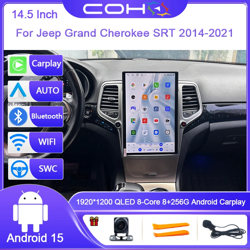 14.5 Inch For Jeep Grand Cherokee 2014-2021 Android 15 8-Core 8G+256G Car Multimedia Player Stereo Receiver Radio GPS 4G Carplay