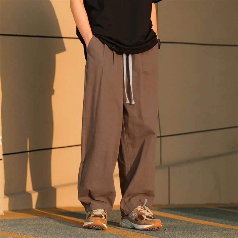 

Mens Casual Cotton Harem Pants Men Pockets Loose Straight Pants Elastic Waist Work Trousers Joggers Male Apricot/Black/Coffee