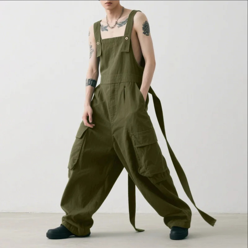 

INCERUN мужские комбинезоны однотонные комбинезоны без рукавов на бретелях мужские уличные комбинезоны с карманами большого размера модные повседневные мужские комбинезоны-карго