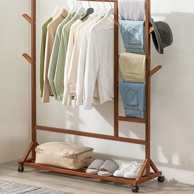 Creative Simple Clothes Rack Multifunctional Large Capacity Child Coat Rack with Universal Wheel Storage Shelves