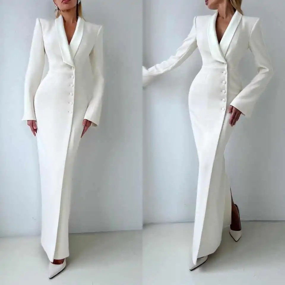 

Women Long Blazer Dress Slim Fit Shawl Lapel Lady Prom Birthday Party Evening Street Photography Wear One Piece Customized