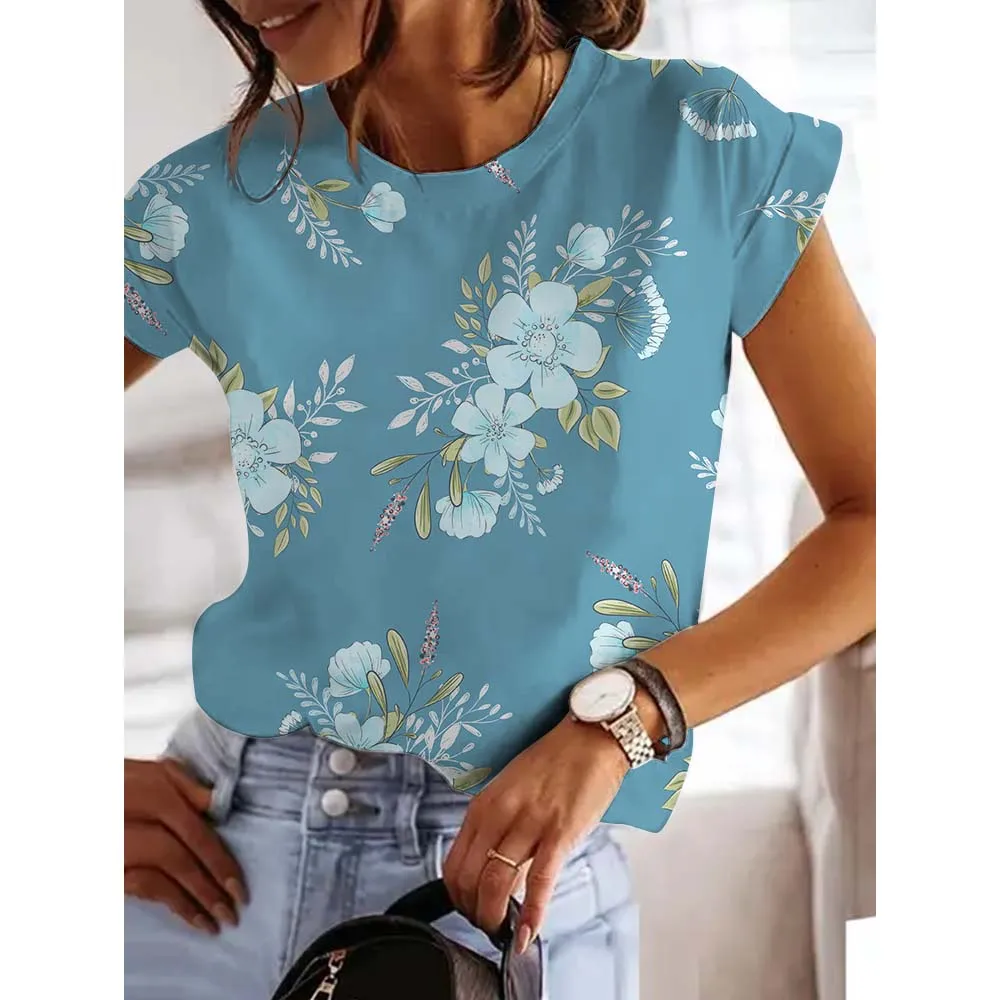 3D Floral Print Women's Tee Shirts Summer Streetwear Trendy Short Sleeve Tops Harajuku Spring Casual Loose T-shirts Blouse S-3XL