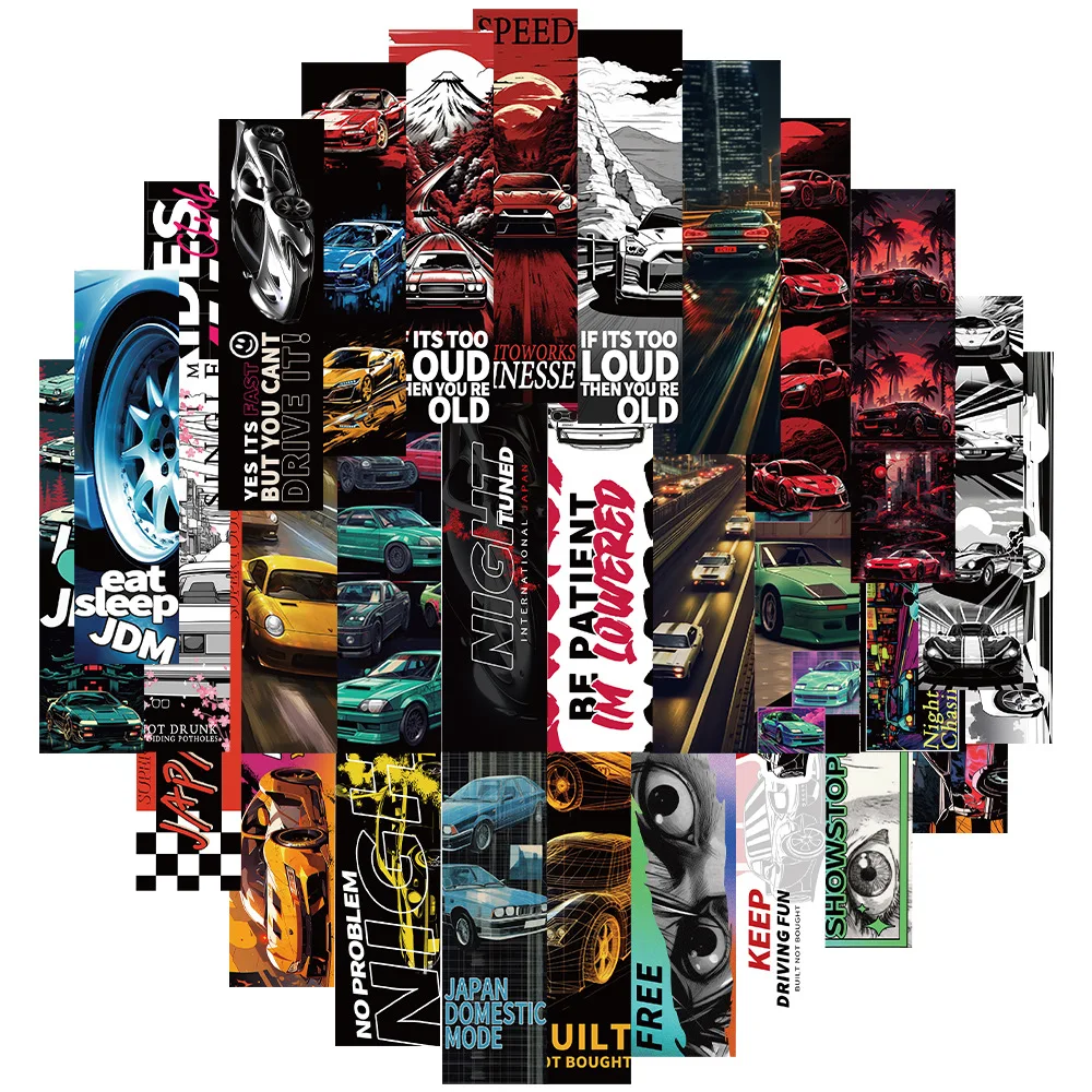 10/30PCS JDM Retrofit Racing Car bookmark Waterproof Stickers Decals Kids Toy DIY Phone Luggage Car Bike Graffiti Stickers