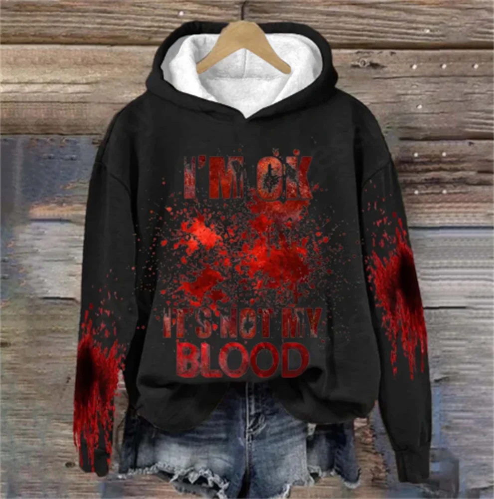 

Women's cross-border new European and American women's autumn and winter trend printing hooded off-shoulder long-sleeved sweater
