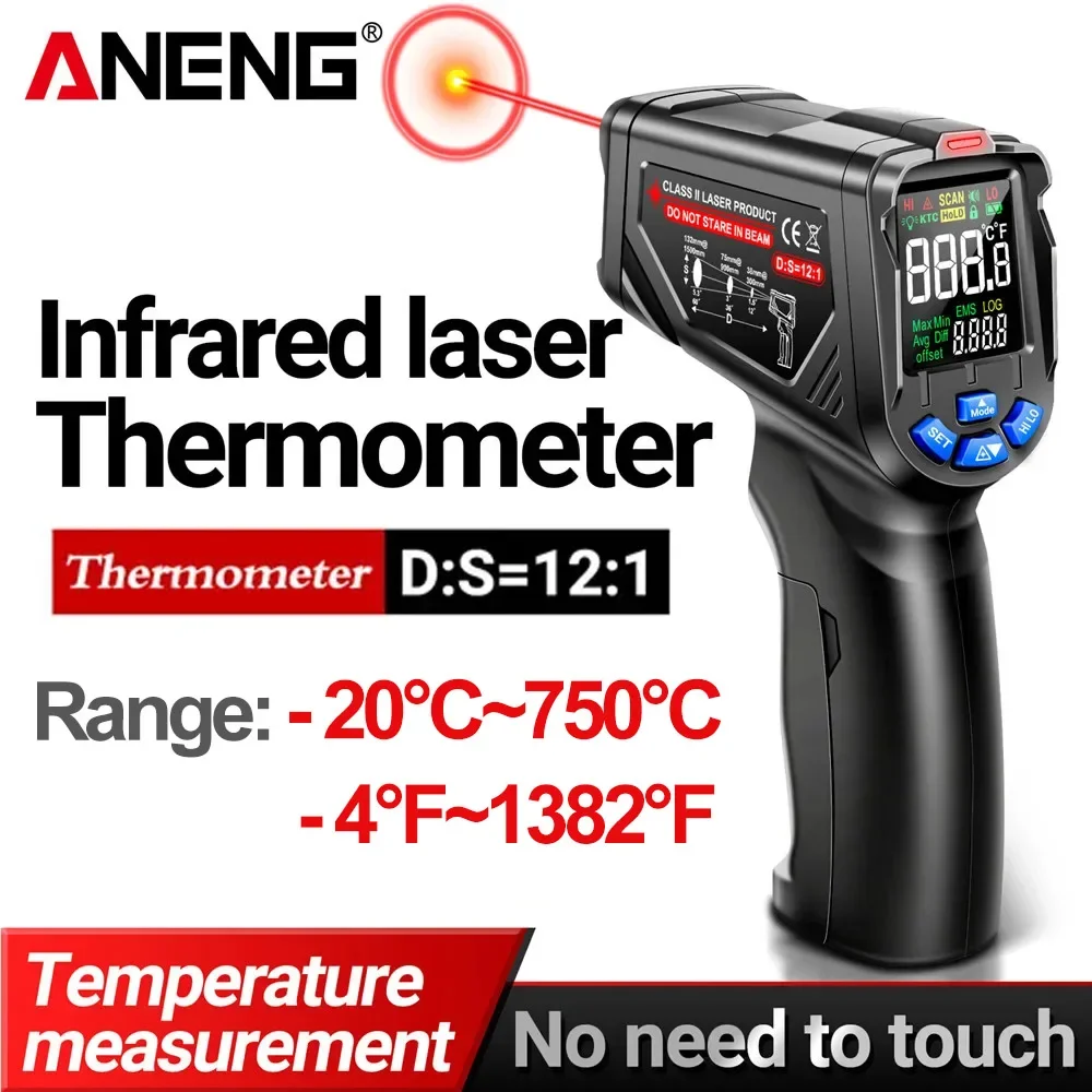 ANENG TH06 Infrared Laser Thermometer -20℃~750℃ VA Reverse Industrial Temperature Gun 12:1 Optical Resolution Emissivity Adjusta