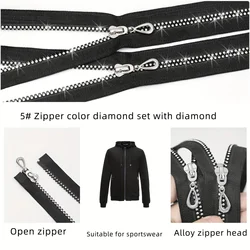 1pc Black Zipper imitation Diamond Zipper - Stylish coats, skirts, zippers DIY handmade clothing sewing and knitting supplies