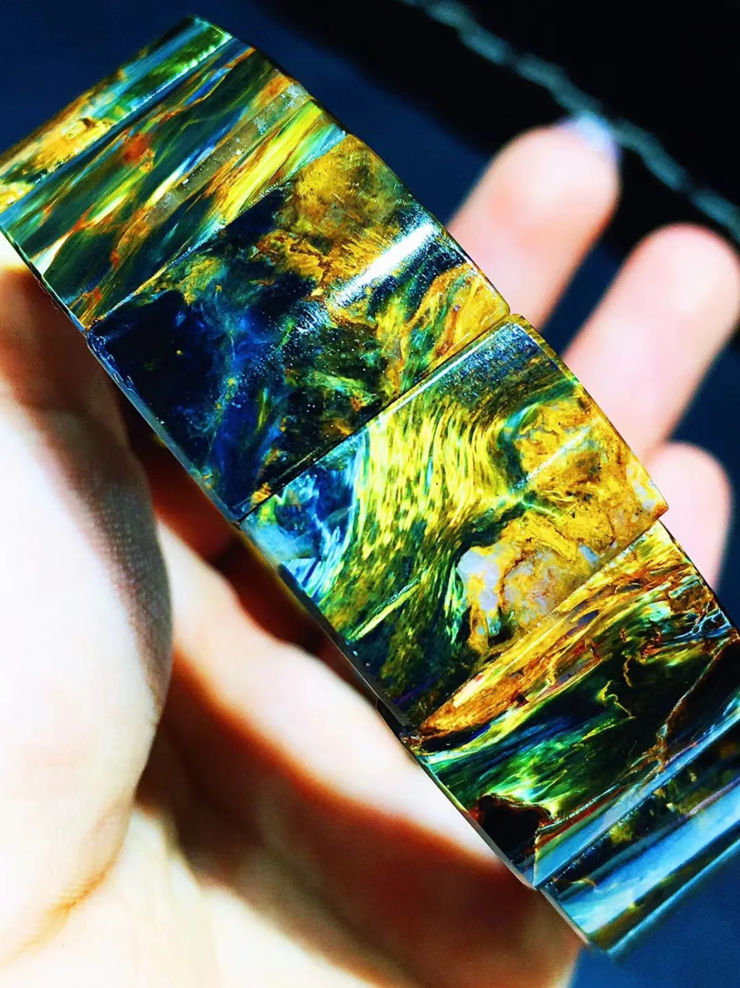 Natural Blue Yellow Pietersite Chatoyant Bracelet Jewelry 17.8x13.4x6.4mm Rectangle Healing Cat Eye Namibia Women Men AAAAAA