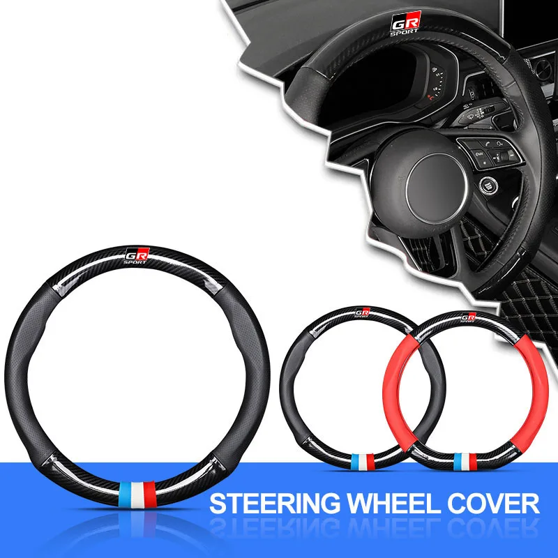 

Car Steering Wheel Cover Breathable Anti Slip Leather Steering Cover for Toyota GR Sport Gazoo Racing RAV4 Mirai Avensis Rav4
