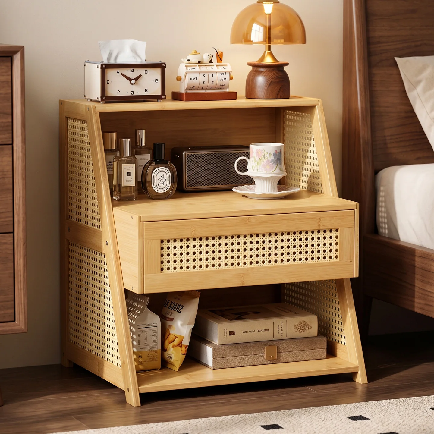 Medieval solid wood bedside table, retro home bedroom, bedside storage cabinet, living room module combination locker