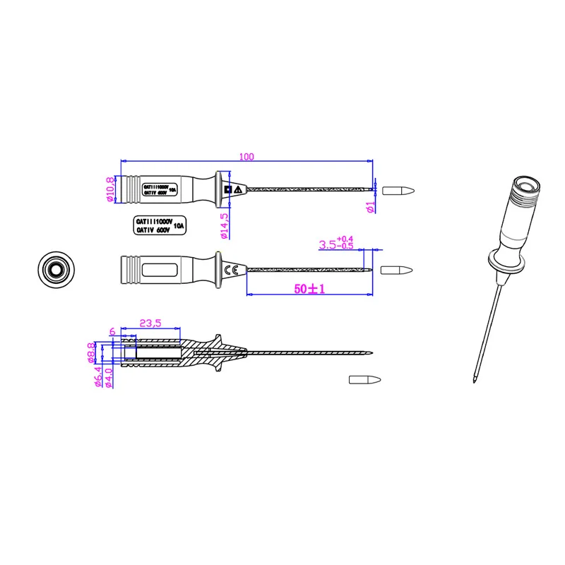 1 Pair Multimeter Tip 4Mm Banana Plug Power Probe Multimeter 2Mm Probes