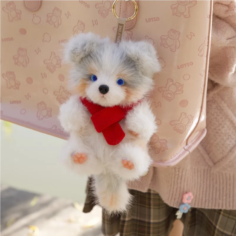 Plush Dog Keychain Realistic Animal Doll Bag Hanging Ornament Soft Fluffy Pendant Accessory For Daily Bag Decoration