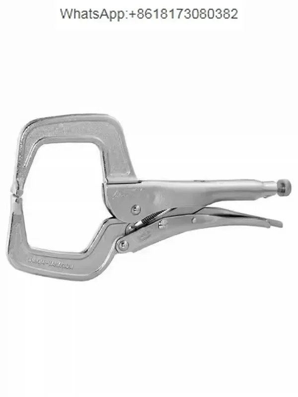 Locking C-type clamp, deep C-type, narrow clamp, wide clamp spacing, nickel plated handle