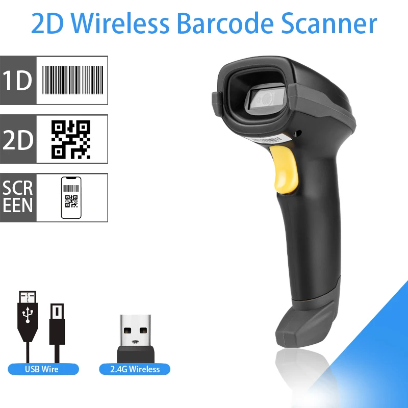 Wireless Barcode Scanner High Performance Read 2D Code Handheld Scanner Scan Product Label Code