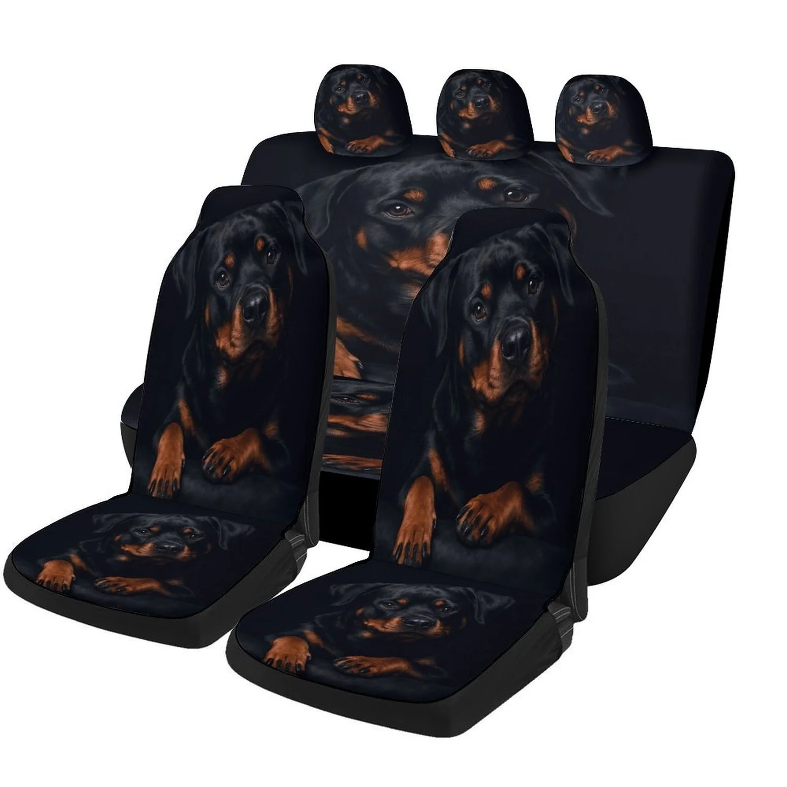 Rottweiler Portrait Themed Car Seat Covers Set For Most Cars, Decorative Fashionable High-quality Car Seat Protector Covers Full