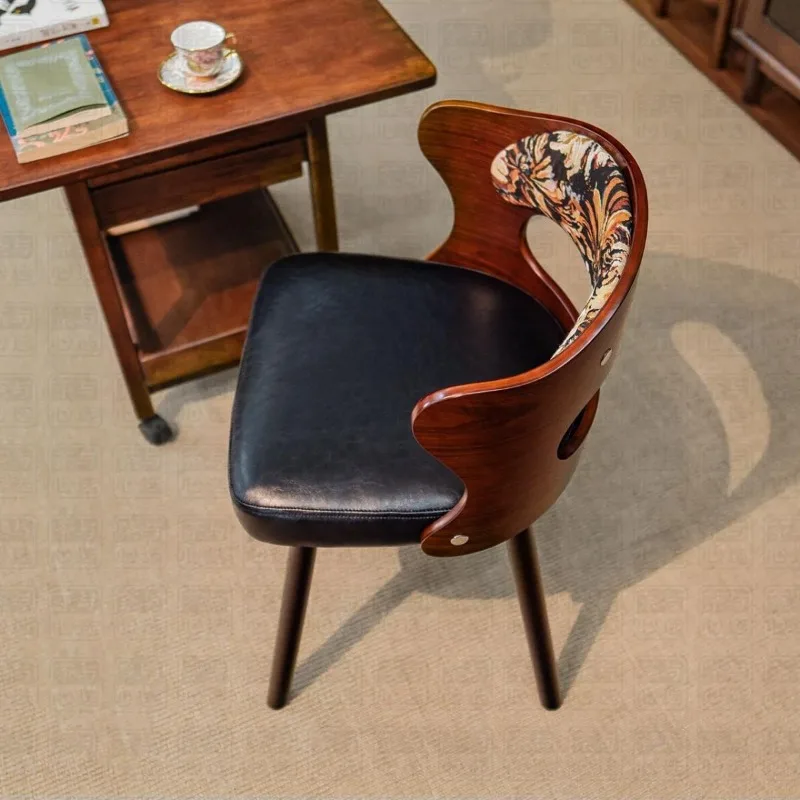 Solid wood stool, table chair, light luxury, home retro backrest dining chair, computer makeup chair, rotating leisure study