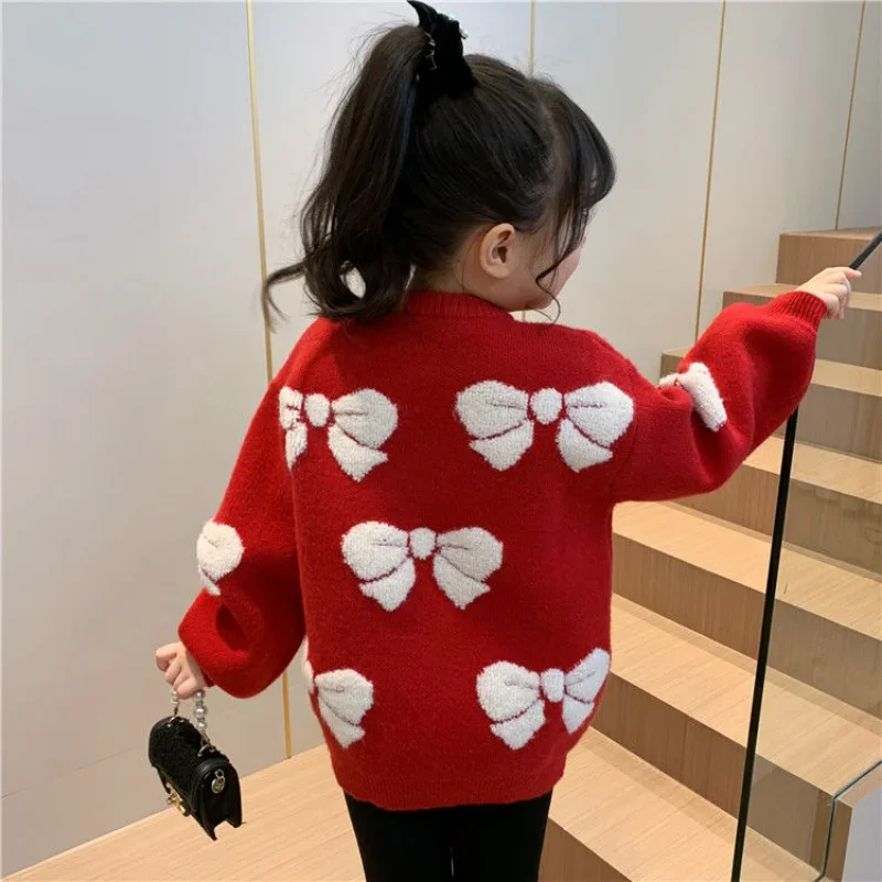 Girls Sweater Fashion Children\'s Clothing Plush Knitted Winter Wear New Girls Red Christmas Thickened Sweater Kids 8 10 14 Years