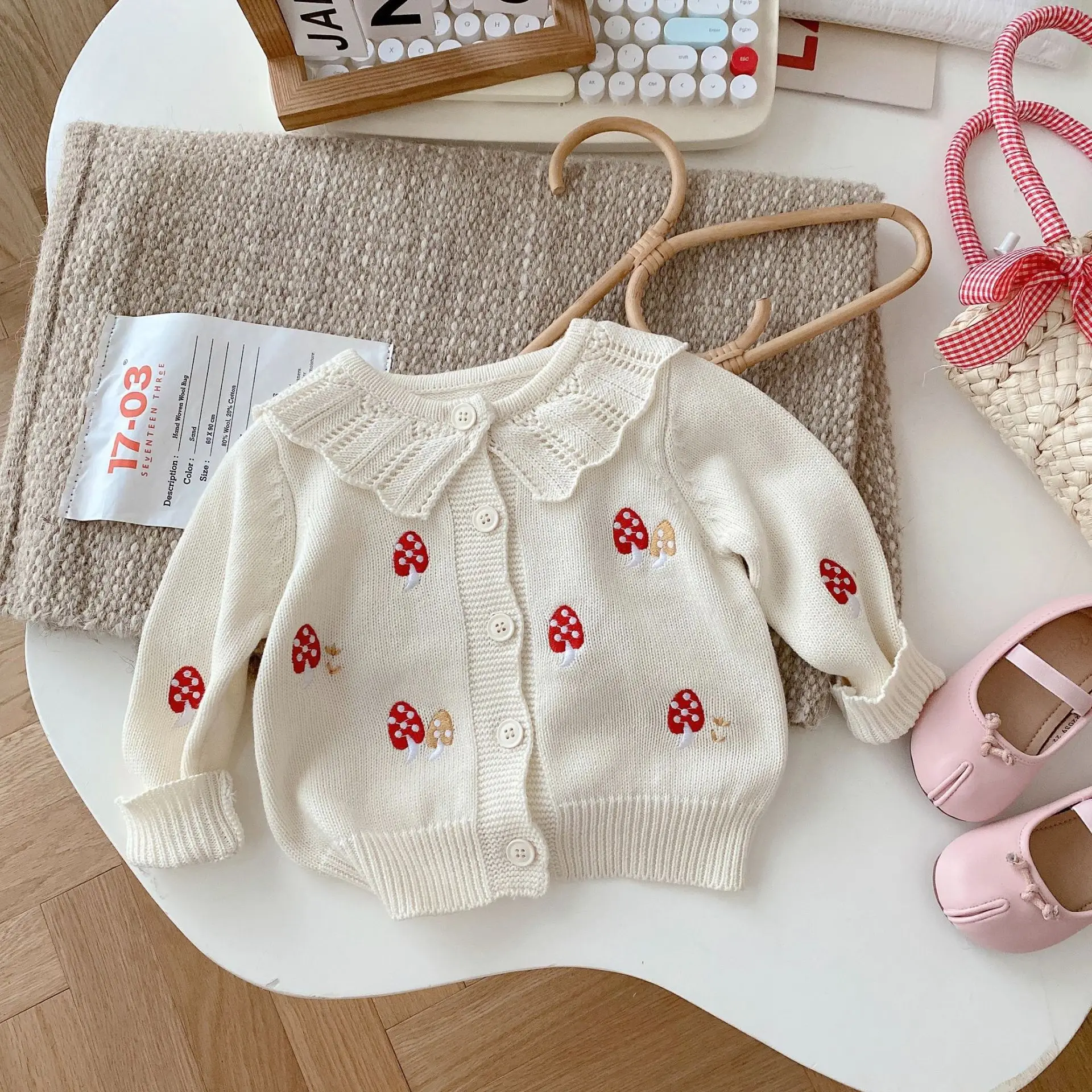 Causal Autumn Knitted Sweaters for 0-5 Years Old Girls Cute Open Stitch Kids Outwears Coats Mushroom Print Tops